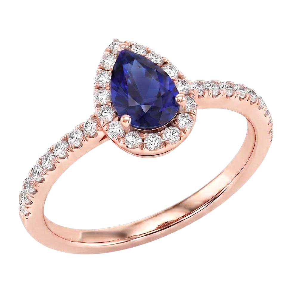 Natural Earth Mined DIAMOND ( NOT LAB GROWN ) Halo Rose Gold Ring Deep Blue Ceylon Sapphire 2.50 Carats