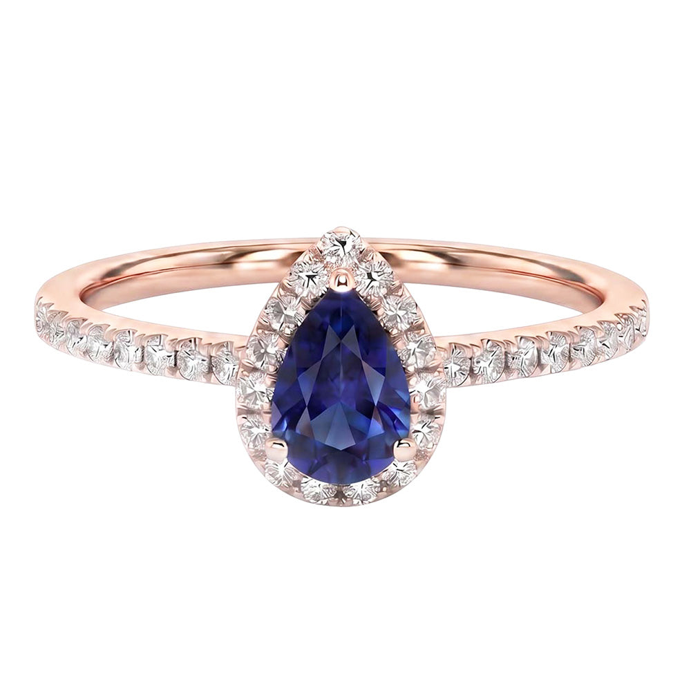 Natural Earth Mined DIAMOND ( NOT LAB GROWN ) Halo Rose Gold Ring Deep Blue Ceylon Sapphire 2.50 Carats