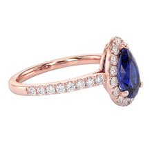 Natural Earth Mined DIAMOND ( NOT LAB GROWN ) Halo Rose Gold Ring Deep Blue Ceylon Sapphire 2.50 Carats