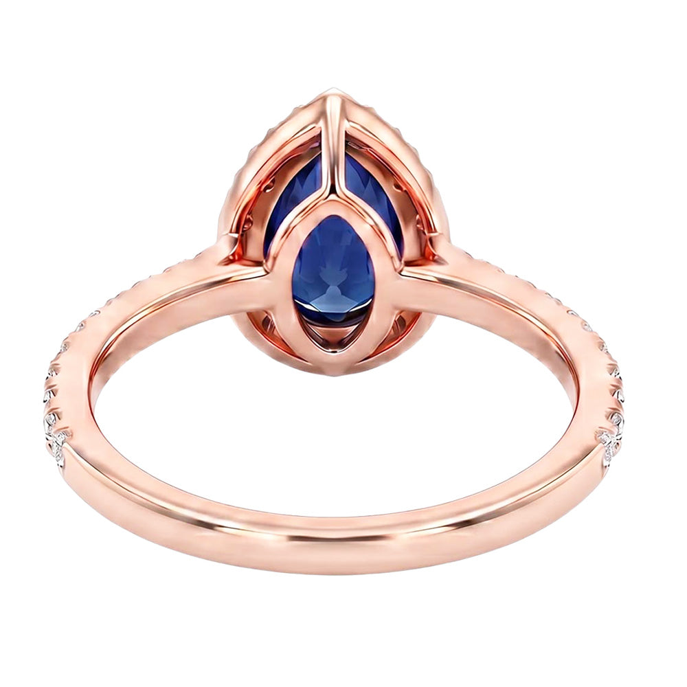 Natural Earth Mined DIAMOND ( NOT LAB GROWN ) Halo Rose Gold Ring Deep Blue Ceylon Sapphire 2.50 Carats