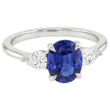 Natural Earth Mined DIAMOND ( NOT LAB GROWN ) Three Stone Ring Oval Cut Ceylon Sapphire 3.50 Carats