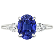 Natural Earth Mined DIAMOND ( NOT LAB GROWN ) Three Stone Ring Oval Cut Ceylon Sapphire 3.50 Carats