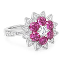 Natural Earth Mined DIAMOND ( NOT LAB GROWN )s & Pink Sapphires 1.15 Ct. Flower Style Ring White Gold 14K