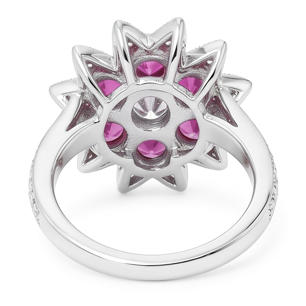 Natural Earth Mined DIAMOND ( NOT LAB GROWN )s & Pink Sapphires 1.15 Ct. Flower Style Ring White Gold 14K