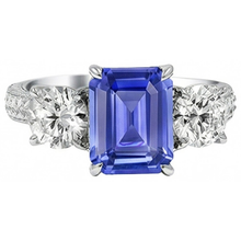 Natural Earth Mined Diamond 3 Stone Emerald Srilanka Sapphire Ring Vintage Style 3 Carats