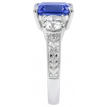 Natural Earth Mined Diamond 3 Stone Emerald Srilanka Sapphire Ring Vintage Style 3 Carats