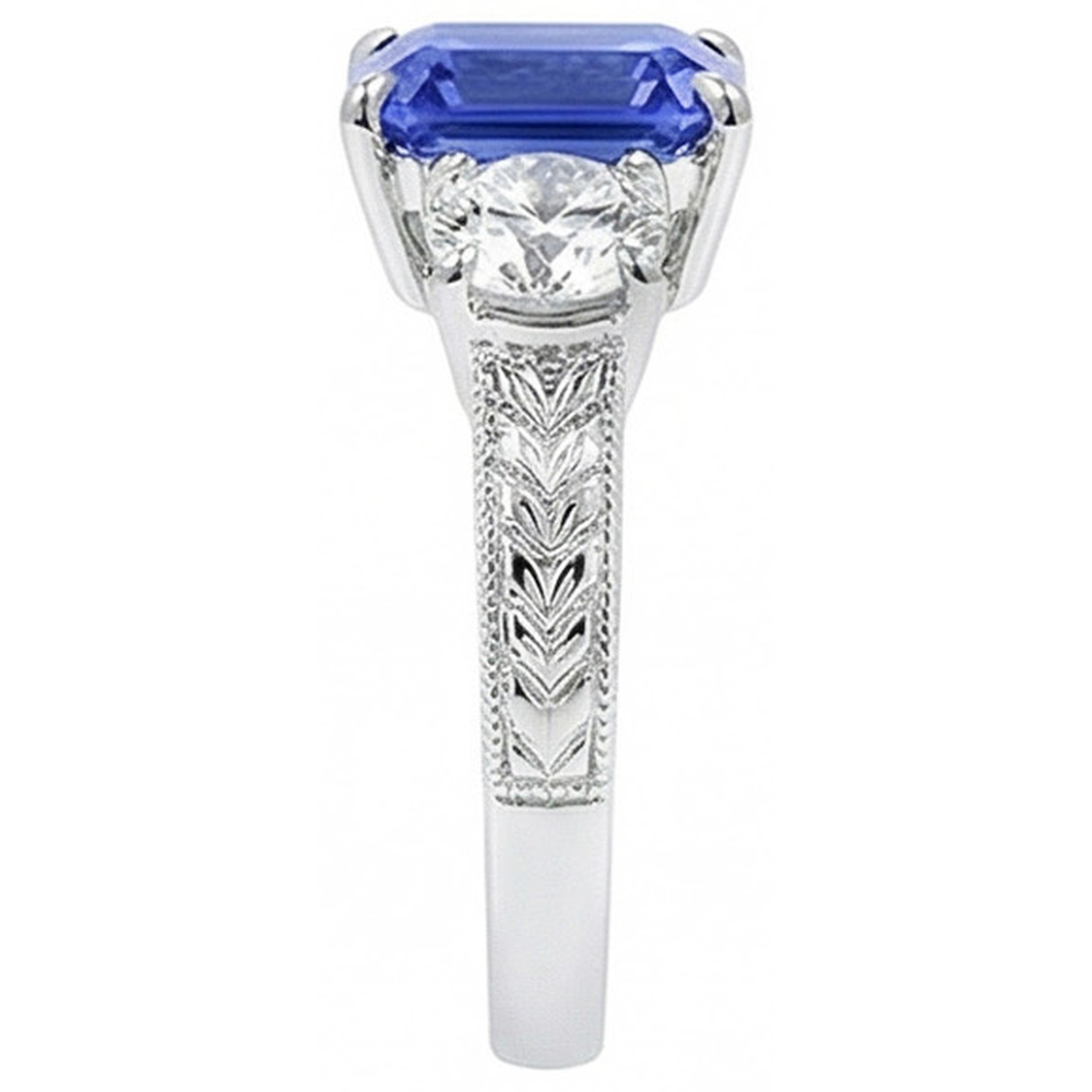 Natural Earth Mined Diamond 3 Stone Emerald Srilanka Sapphire Ring Vintage Style 3 Carats