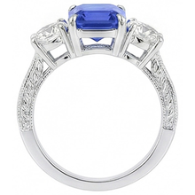 Natural Earth Mined Diamond 3 Stone Emerald Srilanka Sapphire Ring Vintage Style 3 Carats