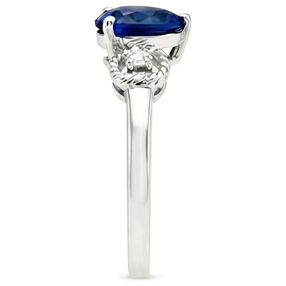 Natural Earth Mined Diamond 3 Stone Engagement Ring Heart Blue Sapphire 2.25 Carats