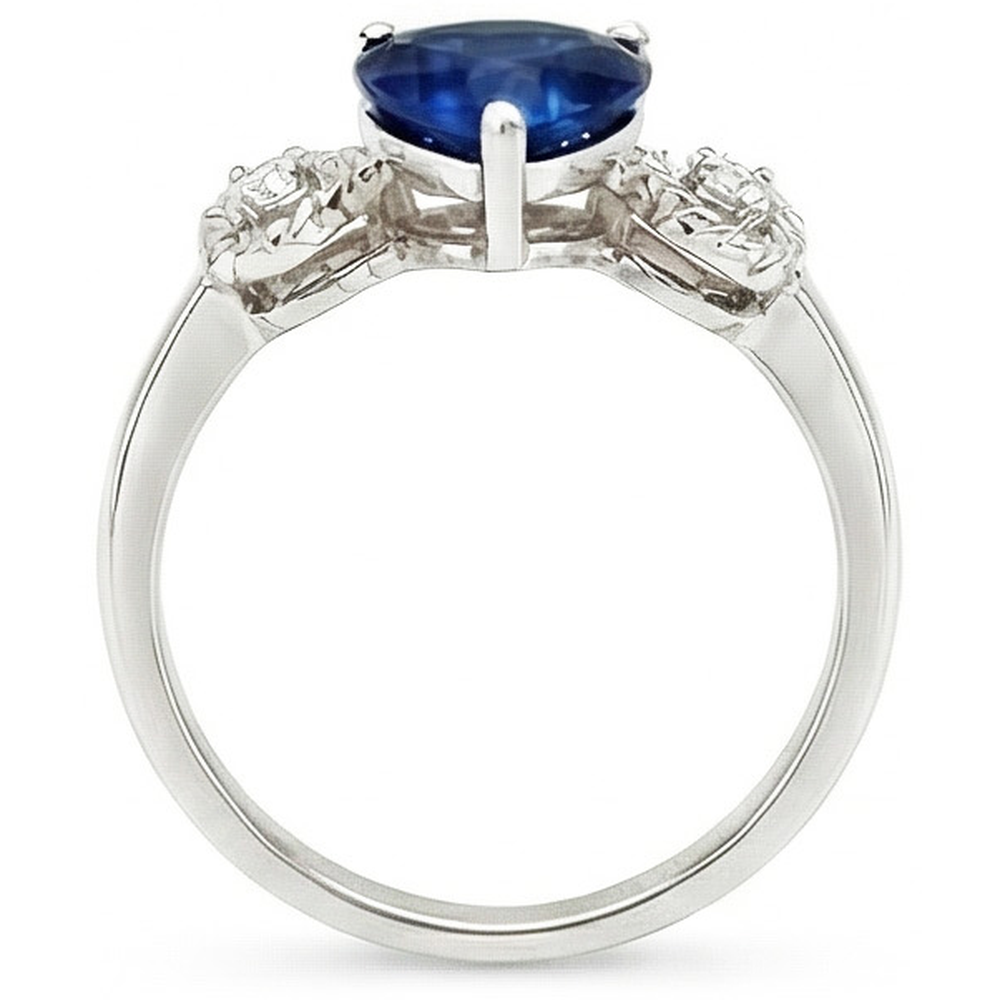 Natural Earth Mined Diamond 3 Stone Engagement Ring Heart Blue Sapphire 2.25 Carats
