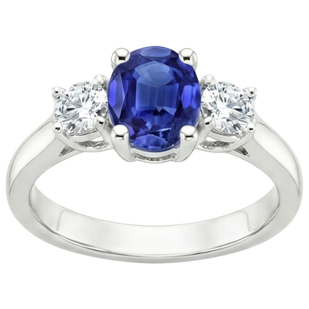 Natural Earth Mined Diamond 3 Stone Engagement Ring Oval Blue Sapphire 2.50 Carats