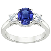 Natural Earth Mined Diamond 3 Stone Engagement Ring Oval Blue Sapphire 2.50 Carats