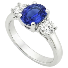 Natural Earth Mined Diamond 3 Stone Engagement Ring Oval Blue Sapphire 2.50 Carats