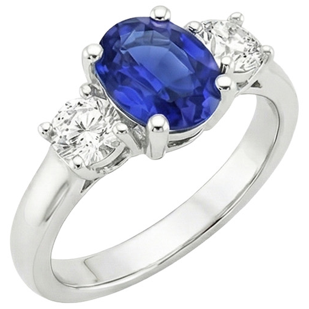 Natural Earth Mined Diamond 3 Stone Engagement Ring Oval Blue Sapphire 2.50 Carats