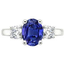 Natural Earth Mined Diamond 3 Stone Engagement Ring Oval Blue Sapphire 2.50 Carats