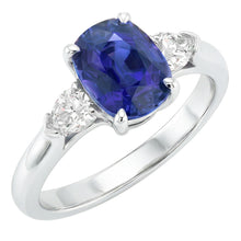 natural oval sapphire 3ct ring front view