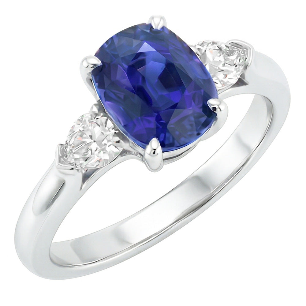 natural oval sapphire 3ct ring front view