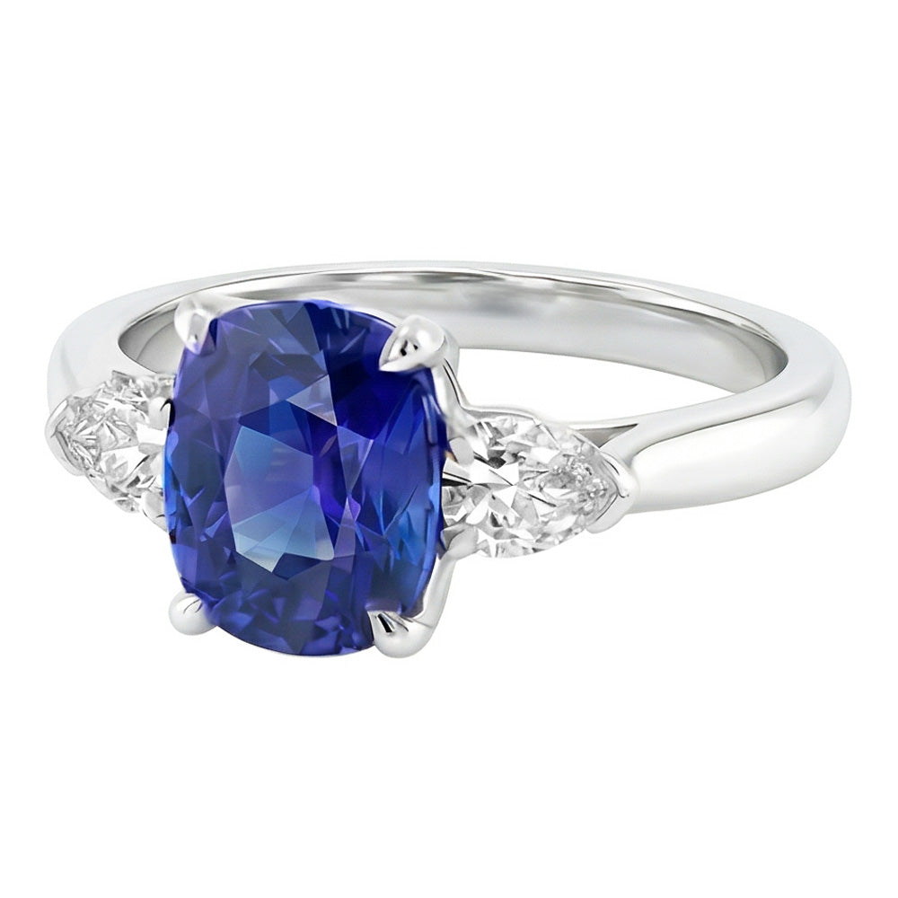 natural oval sapphire 3ct ring close up detail