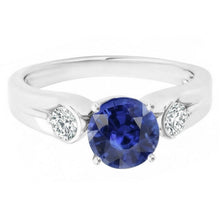 Natural Earth Mined Diamond 3 Stone Ring Sri Lankan Sapphire Round Cut 2.50 Carats