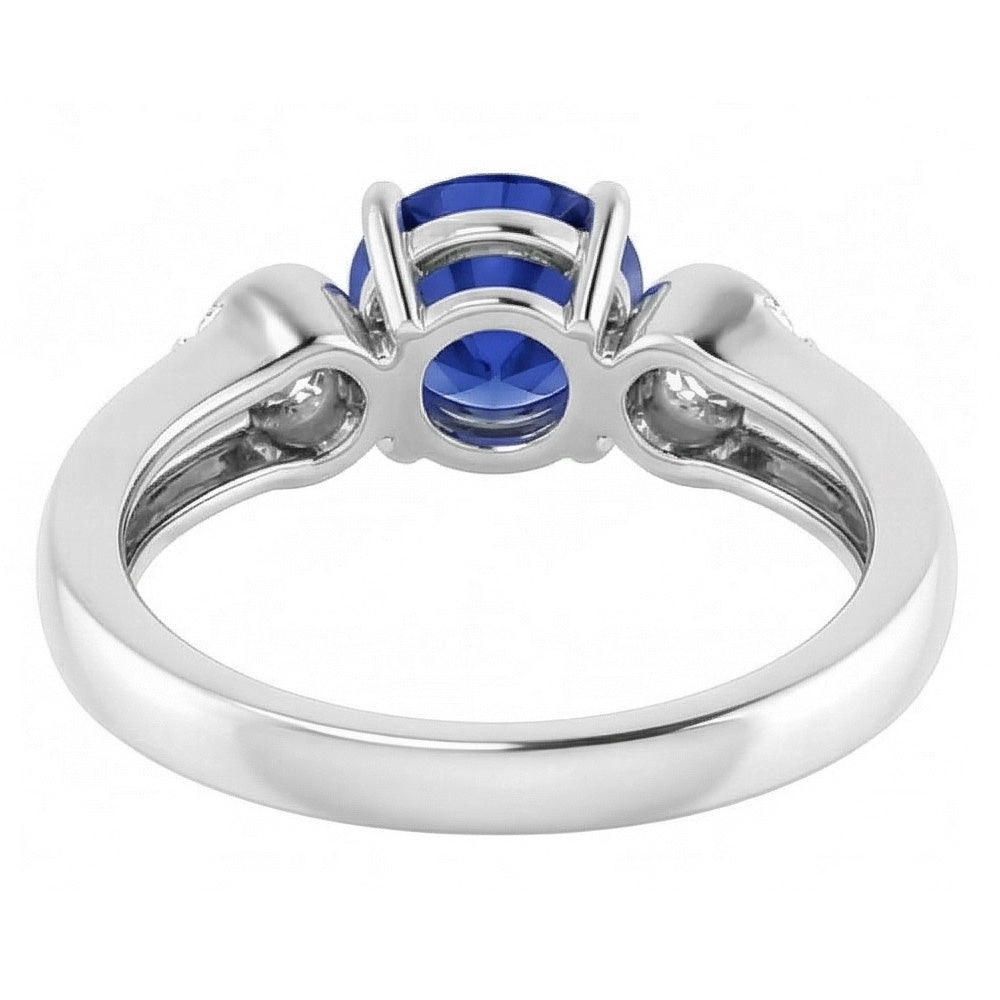 Natural Earth Mined Diamond 3 Stone Ring Sri Lankan Sapphire Round Cut 2.50 Carats