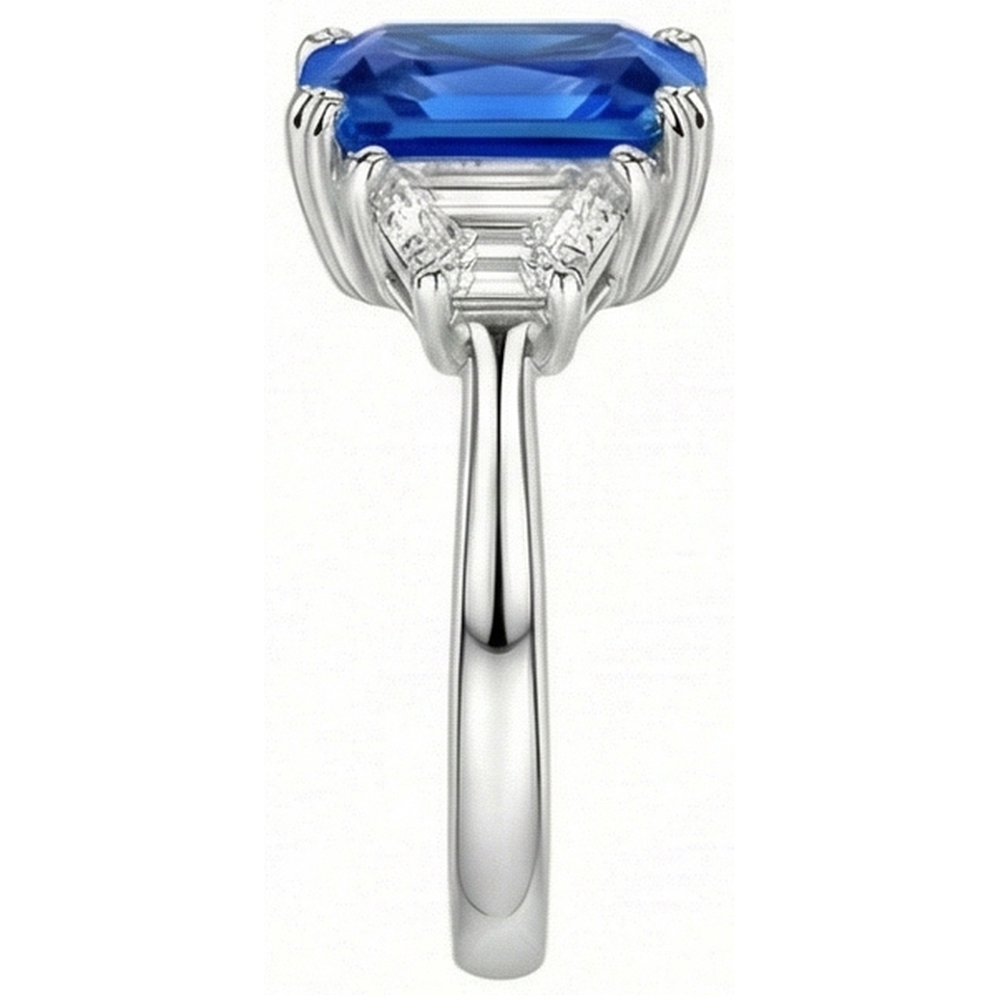 Natural Earth Mined Diamond 3 Stone Sapphire Ring Trapezoid Stones Tapered Shank 3 Carats