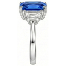 Natural Earth Mined Diamond 3 Stone Sapphire Ring Trapezoid Stones Tapered Shank 3 Carats