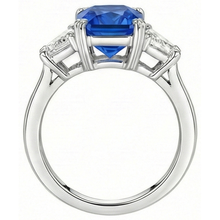 Natural Earth Mined Diamond 3 Stone Sapphire Ring Trapezoid Stones Tapered Shank 3 Carats