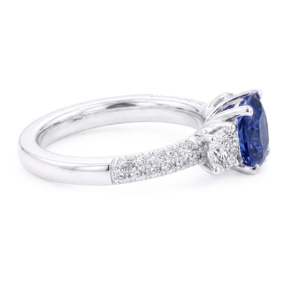 Natural Earth Mined Diamond 3 Stone Style Cushion Sri Lankan Sapphire Ring 3.50 Carats