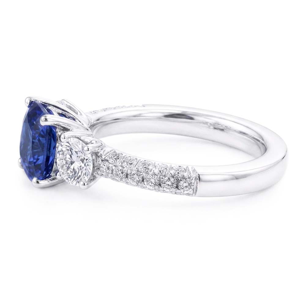 Natural Earth Mined Diamond 3 Stone Style Cushion Sri Lankan Sapphire Ring 3.50 Carats