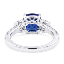 Natural Earth Mined Diamond 3 Stone Style Cushion Sri Lankan Sapphire Ring 3.50 Carats