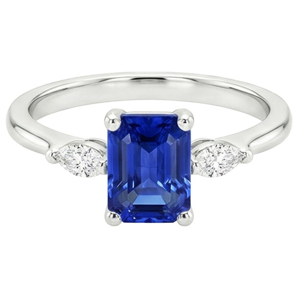 natural emerald sapphire 3.50ct ring on white background