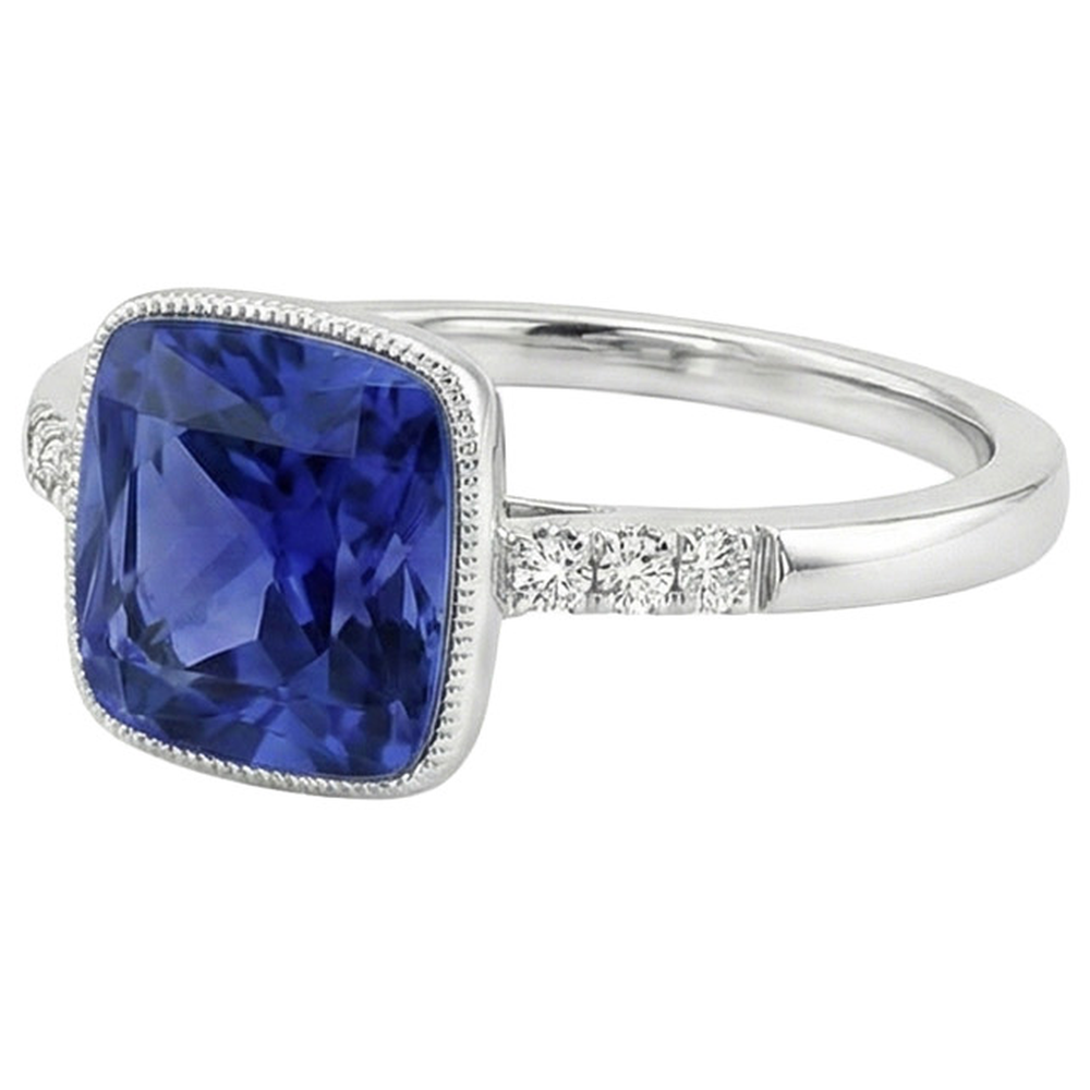 Natural Earth Mined Diamond And Blue Sapphire Vintage Style Ring 6 Carats Gemstone