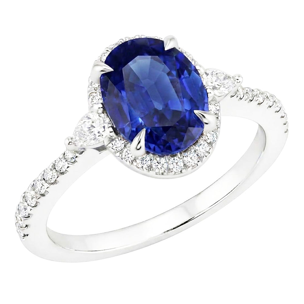 Natural Earth Mined Diamond And Oval Sapphire Ring