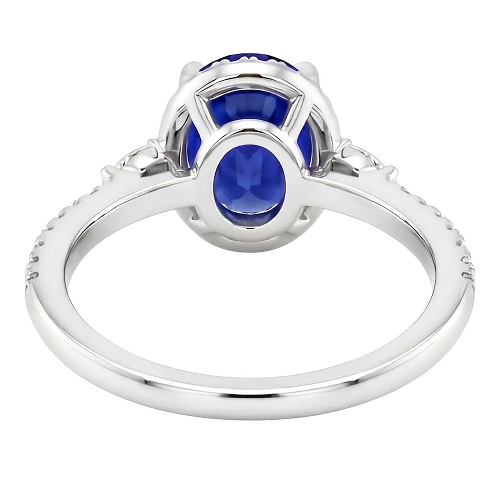 Natural Earth Mined Diamond And Oval Sapphire Ring