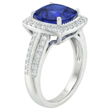 Natural Earth Mined DIAMOND ( NOT LAB GROWN ) And Sapphire Halo Engagement Ring 3.70 Carats White Gold 14K