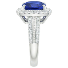 Natural Earth Mined DIAMOND ( NOT LAB GROWN ) And Sapphire Halo Engagement Ring 3.70 Carats White Gold 14K