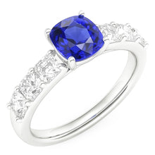 Natural Earth Mined Diamond Anniversary Cushion Ceylon Sapphire Ring 2.50 Carats