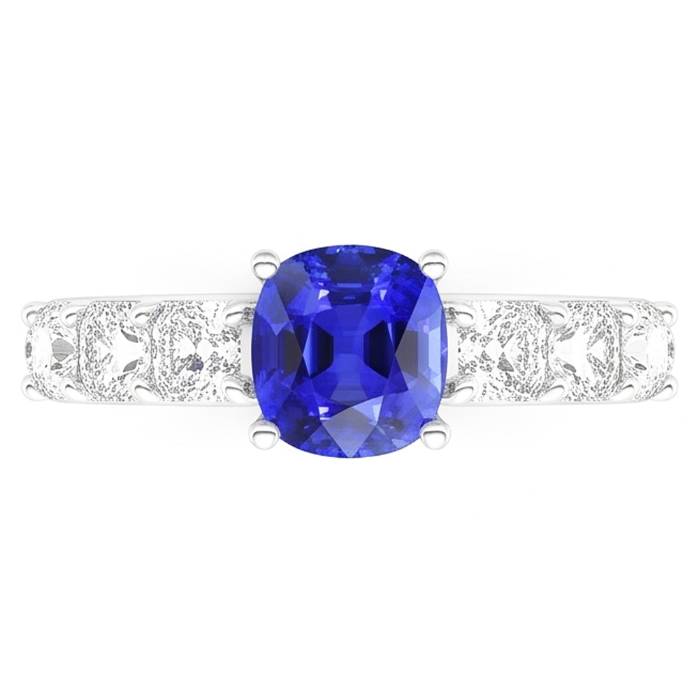 Natural Earth Mined Diamond Anniversary Cushion Ceylon Sapphire Ring 2.50 Carats