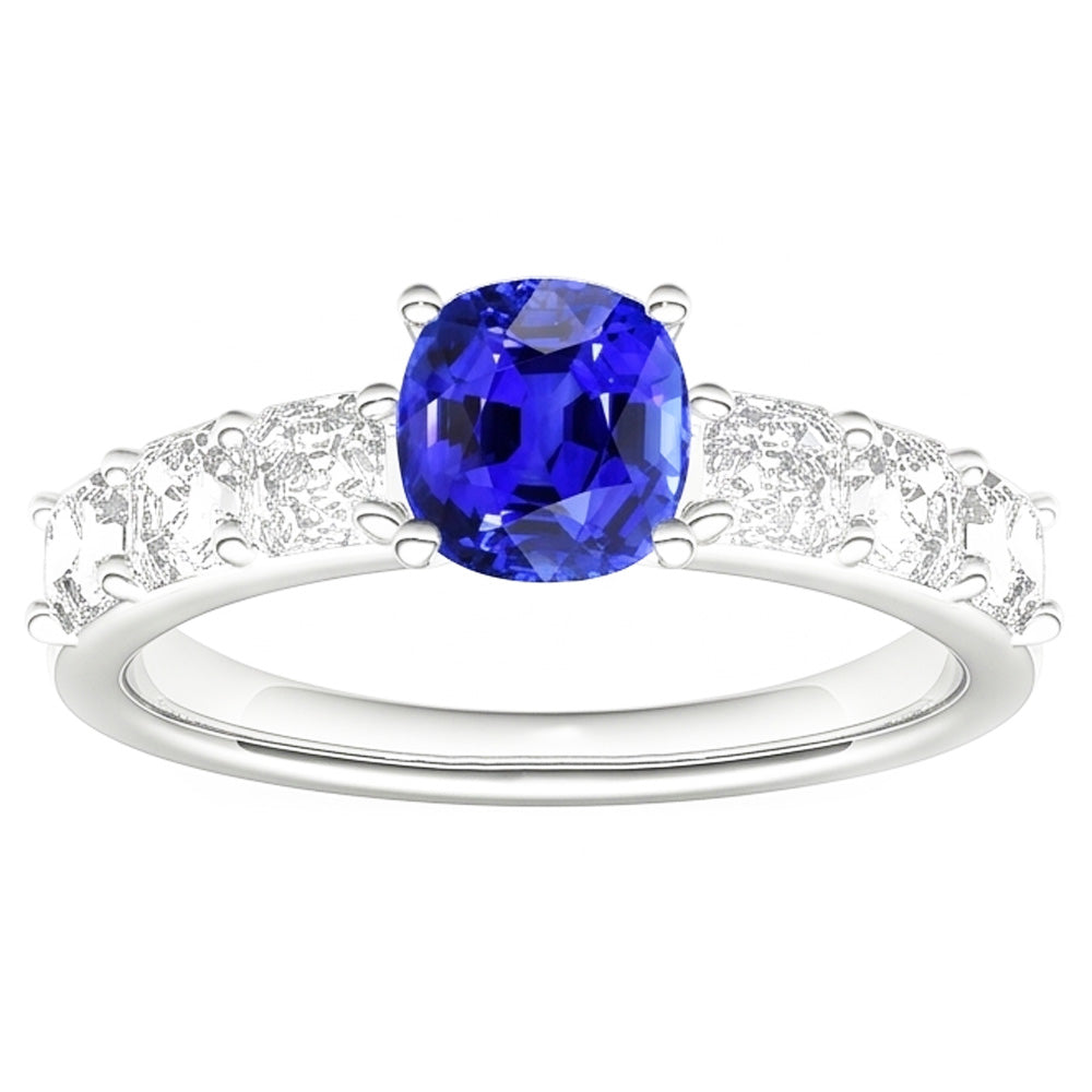 Natural Earth Mined Diamond Anniversary Cushion Ceylon Sapphire Ring 2.50 Carats