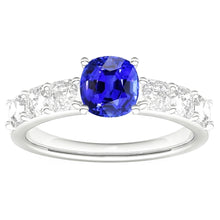 Natural Earth Mined Diamond Anniversary Cushion Ceylon Sapphire Ring 2.50 Carats