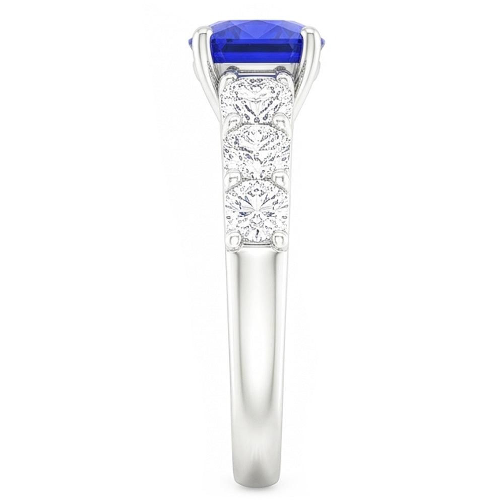Natural Earth Mined Diamond Anniversary Cushion Ceylon Sapphire Ring 2.50 Carats