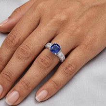 Natural Earth Mined Diamond Anniversary Cushion Ceylon Sapphire Ring 2.50 Carats