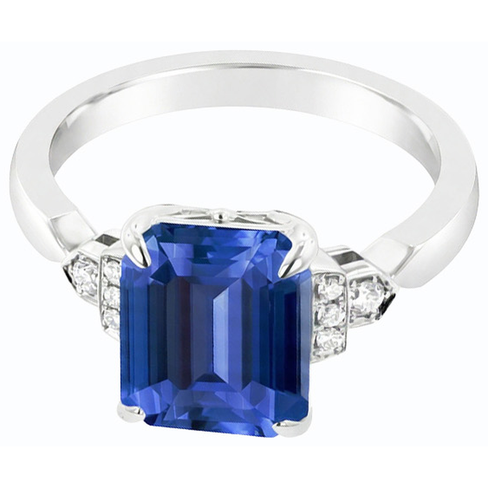 Natural Earth Mined Diamond Anniversary Emerald Ceylon Sapphire Ring 3 Carats Jewellery