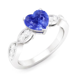 Natural Earth Mined Diamond Anniversary Heart Blue Sapphire Ring 3 Carats Twisted Style