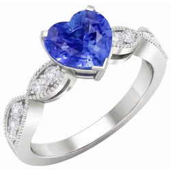 Natural Earth Mined Diamond Anniversary Heart Blue Sapphire Ring 3 Carats Twisted Style