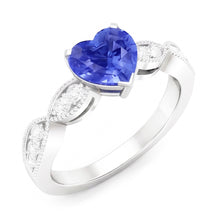Natural Earth Mined Diamond Anniversary Heart Blue Sapphire Ring 3 Carats Twisted Style
