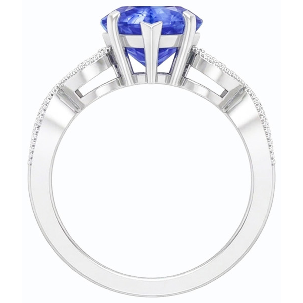 Natural Earth Mined Diamond Anniversary Heart Blue Sapphire Ring 3 Carats Twisted Style