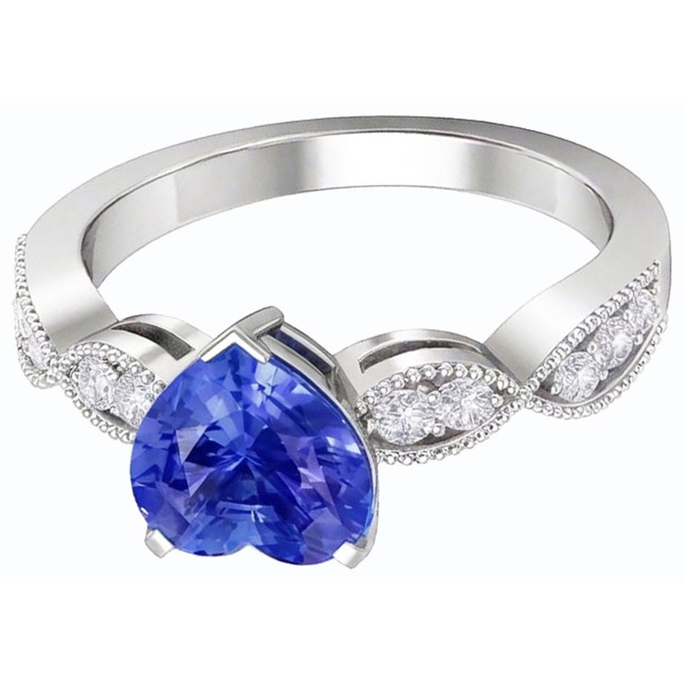 Natural Earth Mined Diamond Anniversary Heart Blue Sapphire Ring 3 Carats Twisted Style