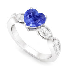 Natural Earth Mined Diamond Anniversary Heart Blue Sapphire Ring 3 Carats Twisted Style