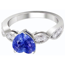 Natural Earth Mined Diamond Anniversary Heart Blue Sapphire Ring 3 Carats Twisted Style